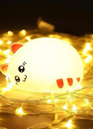 Детский силиконовый ночник светильник "котик" 3d