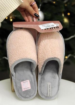 Женские домашние тапочки закрытые twins slippers розовые серые 36-37 38-39 40