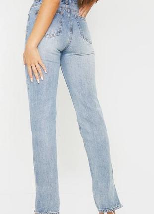 Світлі вінтажні прямі джинси з розрізами на високій посадці джынсы джинсы прямые с разрезами3 фото