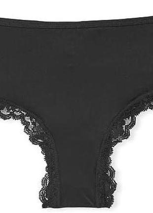 Жіночі трусики victoria's secret lace-trim cheeky panty хіпстери атласні s чорні