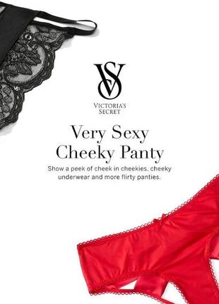 Женские трусики victoria's secret lace-trim cheeky panty хипстеры атласные s черные4 фото