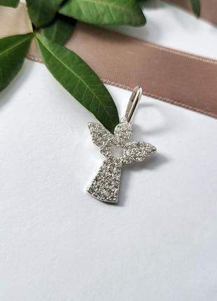 Серебряная подвеска кулон янгол в белых камнях серебро 925 пробы 3284 1.50г