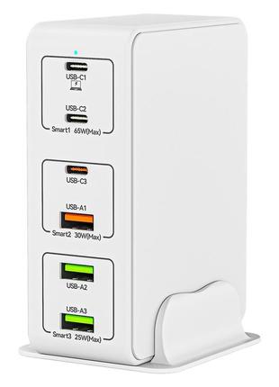 Мережевий зарядний пристрій xoko qc-490 6 портів, 120w, 3xtype-c (max 65w), 3xusb max 25w білий