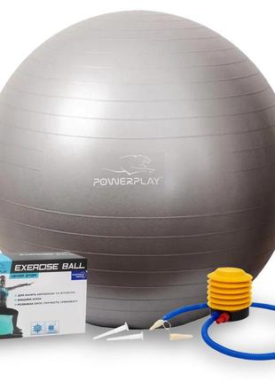 Мяч фитбол спортивный тренировочный для фитнеса powerplay 4001 ø75 cm gymball серебристый + насос dm-11