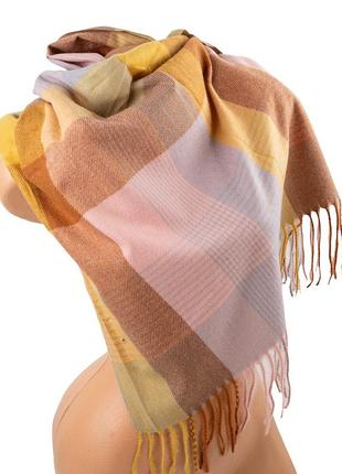 Женский шарф eterno из кашемира в клетку желтый+коричневый+розовый+серый ds-32900-13