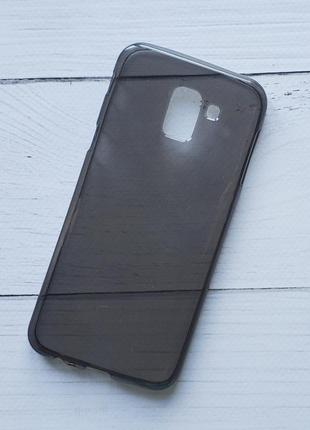 Чехол для samsung galaxy j6 2018 (j600) силиконовый, прозрачный, темно-серый