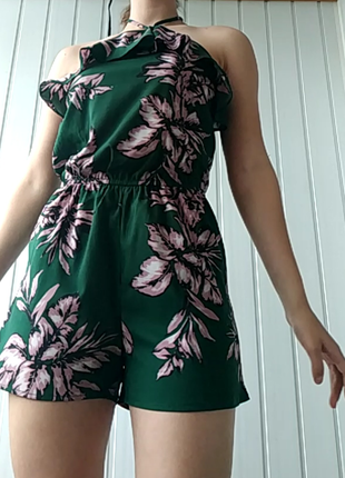 Комбинезон ромпер зеленый с цветами с воланом atmosphere