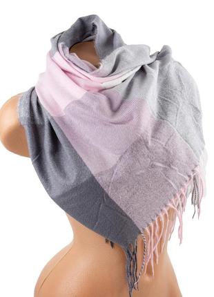 Жіночий шарф eterno з кашеміру в клітинку рожевий+сірий ds-32900-11
