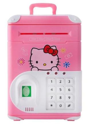 Електронна скарбничка-сейф hello kitty el-510-5 з кодовим замком відбитком пальця у формі валізи рожева