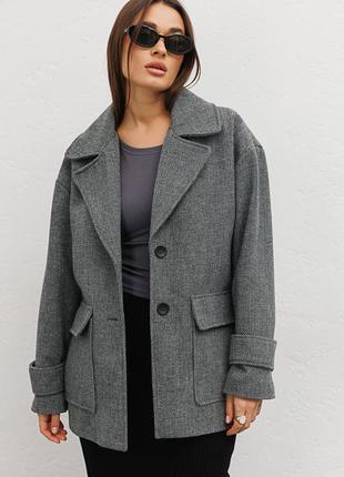 Женское короткое пальто oversize темно-серое