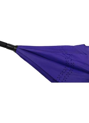 Двухслойный женский механический зонт-трость обратного сложения ferretti черный с фиолетовым9 фото