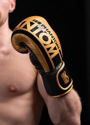 Боксерські рукавиці спортивні тренувальні для бокса phantom  elastic gold 16 унцій (капа в подарунок) dm-115 фото