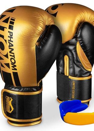 Боксерские перчатки спортивные тренировочные для бокса phantom elastic gold 16 унций (капа в подарок) dm-11