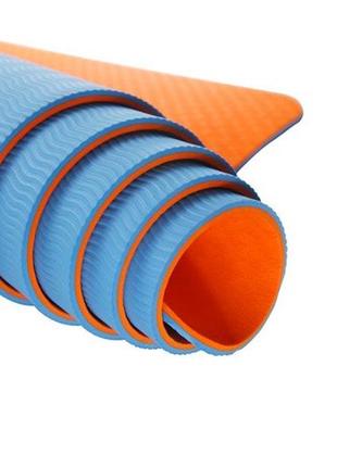 Коврик спортивный тренировочный для йоги и фитнеса u-powex tpe yoga mat orange/blue (183х61х0.6) dm-113 фото