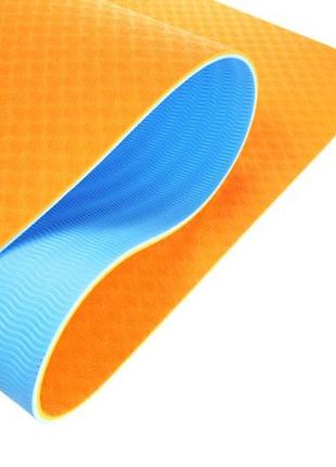 Коврик спортивный тренировочный для йоги и фитнеса u-powex tpe yoga mat orange/blue (183х61х0.6) dm-112 фото