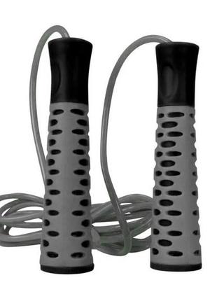 Скакалка тренировочная спортивная для фитнеса powerplay 4206 jump rope pro+ серо-черная (2,75m.) dm-113 фото