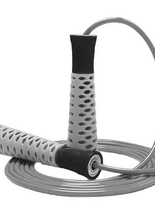 Скакалка тренировочная спортивная для фитнеса powerplay 4206 jump rope pro+ серо-черная (2,75m.) dm-114 фото