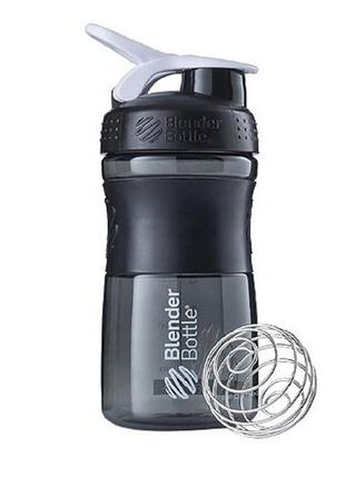 Бутылка шейкер спортивная универсальная для спортзала blenderbottle 20oz/590ml black/white (original) dm-11