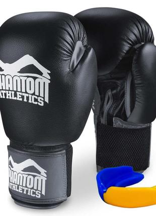 Боксерские перчатки спортивные тренировочные для бокса phantom ultra black 16 унций (капа в подарок) dm-11