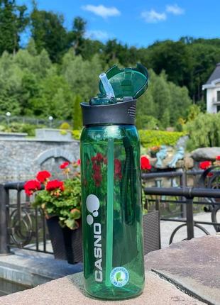 Пляшка спортивна для води пластикова casno 600 мл kxn-1196 зелена з соломинкою dm-116 фото