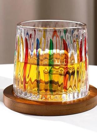 Склянка-доф для віскі з дерев'яною підставкою, 250 мл дзига, що обертається1 фото
