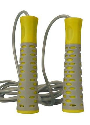 Скакалка тренировочная спортивная для фитнеса powerplay 4206 jump rope pro+ серо-желтая (2,75m.) dm-11