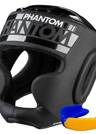 Боксерский шлем закрытый спортивный для бокса phantom apex full face black (капа в подарок) dm-11