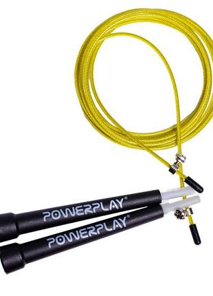 Скакалка тренировочная спортивная скоростная powerplay 4202 ultra speed rope желтая (2,9m.) dm-115 фото