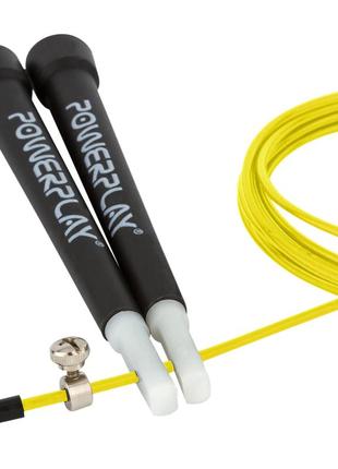 Скакалка тренировочная спортивная скоростная powerplay 4202 ultra speed rope желтая (2,9m.) dm-113 фото