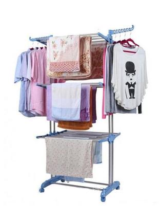 Сушилка для белья складная трехуровневая на колесах напольная вертикальная сушилка для...