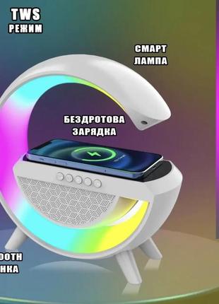 Нічник з бездротовою зарядкою та bluetooth колонкою led wireles changing speaker js-3003 15w2 фото