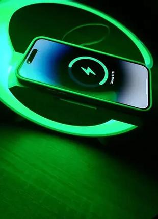 Нічник з бездротовою зарядкою та bluetooth колонкою led wireles changing speaker js-3003 15w4 фото