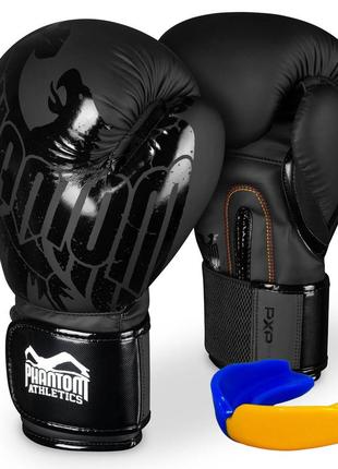Боксерские перчатки спортивные тренировочные для бокса phantom black 10 унций (капа в подарок) dm-11