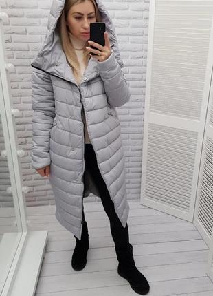 Куртка пальто кокон зимняя стеганная арт. 180 плащевка мадонна серый / светло серый / серого цвета2 фото