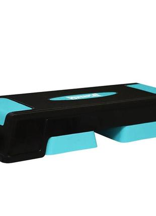 Степ платформа спортивная многофункциональная для аэробики powerplay 3 уровня 12-17-22 см черно-голубая dm-113 фото