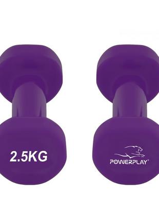 Гантелі для фітнесу тренувальні вінілові powerplay 4125 achilles 2*2.5 кг. фіолетові (пара - 2шт.) dm-115 фото