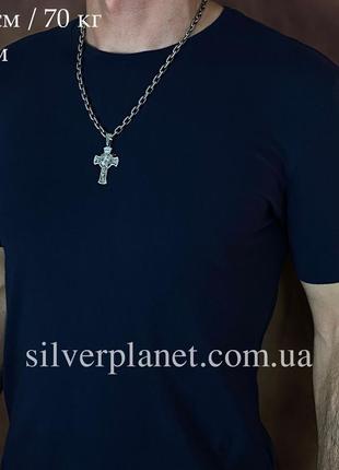 Толстая серебряная цепока с крестиком. мужская цепь якорь и кулон крестик серебро 925. 55 см2 фото