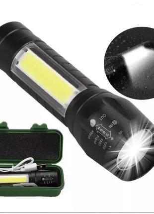 Ліхтар ручний акумуляторний світлодіодний bailong bl-511 cob usb micro charg/чорний br000062
