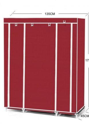 Складана тканинна шафа для одягу hcx storage wardrobe 68150 з металевим каркасом червоний3 фото