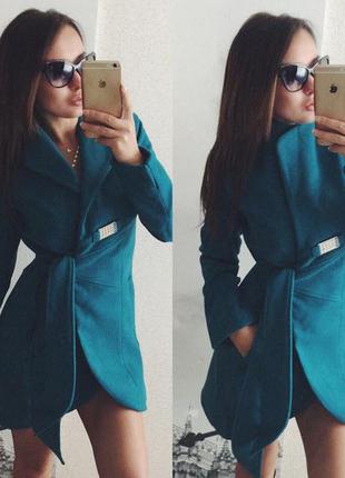 Смарагдове пальто кашемір на зав'язках