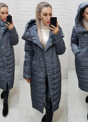 Куртка пальто кокон зимняя стеганная арт. 180 плащевка мадонна графит / темно серый / темно серого цвета3 фото
