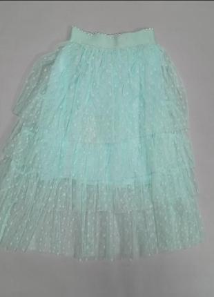Спідниця дитяча фатінова в горохи бірюзова