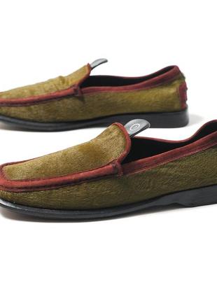 Tod's olive green burgundy pony hair suede trim driving loafers женские винтажные лоферы1 фото