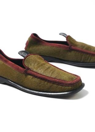 Tod's olive green burgundy pony hair suede trim driving loafers женские винтажные лоферы4 фото