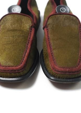 Tod's olive green burgundy pony hair suede trim driving loafers женские винтажные лоферы3 фото