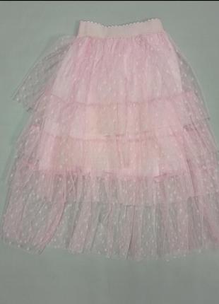 Спідниця дитяча фатінова в горохи рожева