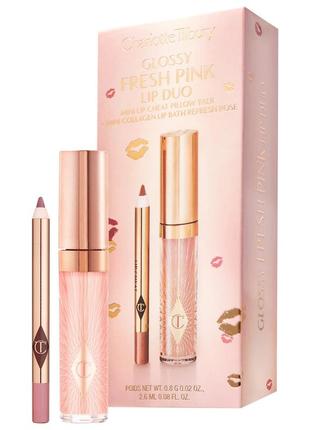 Набор карандаш + блеск (мини) charlotte tilbury mini glossy pink lip gloss + lip liner set - fresh pink1 фото