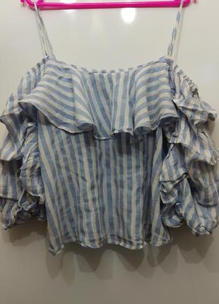 Стильная и романтичная женская блузка в пллоску на бретелях от бренда zara1 фото
