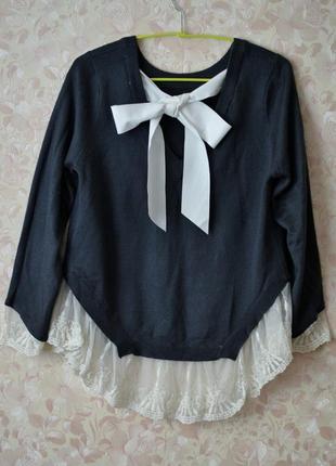 Классная кофтачка блузка с бантом круживом