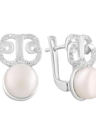Срібні сережки ortex з натуральними перлами, топазом білим (2123576)